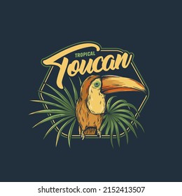 Toucan vector. Exotic or tropical bird with plants for hawaii prints. Summer nature for design of tropic paradise