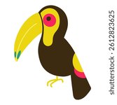 Toucan vector illustration, hand drawn cartoon illustration of toucan bird. Toucan bird illustration for cards, designs, invitations, logos.