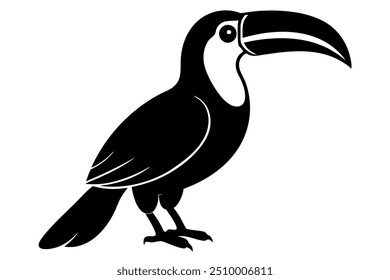 Ilustración vectorial tucán en blanco y negro. Silueta del tucán sobre fondo blanco.