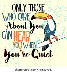 Toucan. Vector illustration Tropical summer  toucan bird with  text quote.  