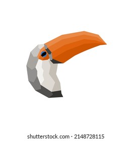 Toucan Vector Logo Template Isolated On A White Background. Tropical Bird Icon. Big Beak Toco Toucan Bird, Abstract 3D Design Style. Vector Illustration.