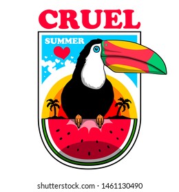 toucan watermelon illustration tee shirt graphic design 