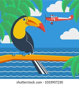 Toucans birds postcard wallpaper vector illustration