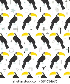 Toucans. Cute trendy seamless pattern in scandinavian style.  All elements are  hidden under mask. Pattern are not cropped and can be edited