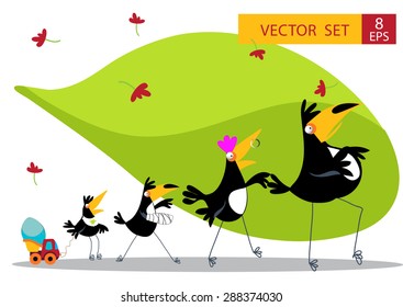 Toucans happy family on walk