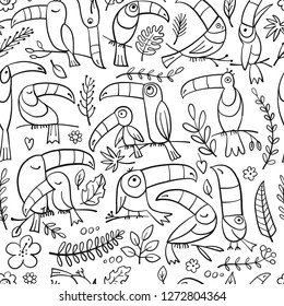 Toucans, paradise tropical bird. Seamless pattern for your design