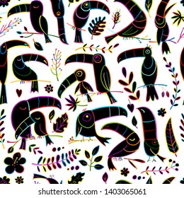 Toucans, paradise tropical bird. Seamless pattern for your design