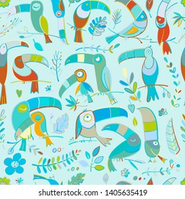 Toucans, paradise tropical bird. Seamless pattern for your design