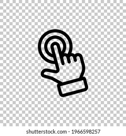 Touch action by finger, simple icon. Black editable linear symbol on transparent background