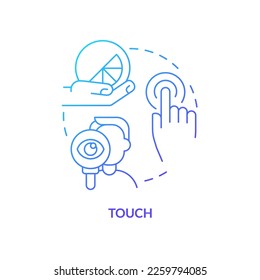 Touch blue gradient concept icon. Sensory marketing sense abstract idea thin line illustration. Customer feels physical products. Personalization. Isolated outline drawing. Myriad Pro-Bold font used