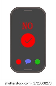 Los botones táctiles confirman la acción en el smartphone. Teléfono móvil. Tecnologías. Plantilla para texto. Cartel. Sí o no. Imagen vectorial de fondo.