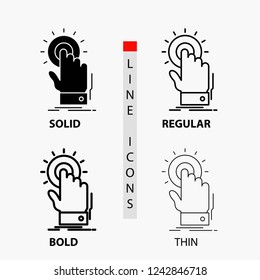 touch, click, hand, on, start Icon in Thin, Regular, Bold Line and Glyph Style. Vector illustration