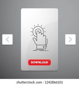 touch, click, hand, on, start Line Icon in Carousal Pagination Slider Design & Red Download Button