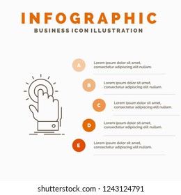 touch, click, hand, on, start Infographics Template for Website and Presentation. Line Gray icon with Orange infographic style vector illustration