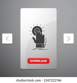 touch, click, hand, on, start Glyph Icon in Carousal Pagination Slider Design & Red Download Button