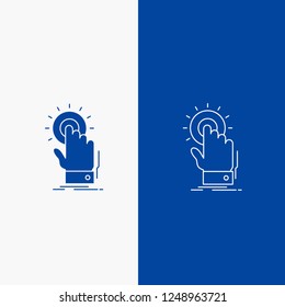 touch, click, hand, on, start Line and Glyph web Button in Blue color Vertical Banner for UI and UX, website or mobile application