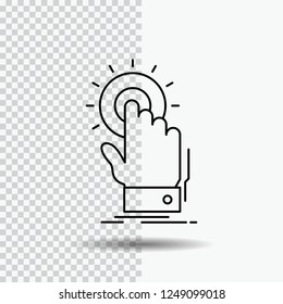 touch, click, hand, on, start Line Icon on Transparent Background. Black Icon Vector Illustration