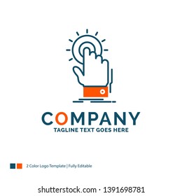 touch, click, hand, on, start Logo Design. Blue and Orange Brand Name Design. Place for Tagline. Business Logo template.
