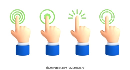 Touch or click icon design. 3D hand pointing icon design. Pointing gesture, tap screen, choose button. Vector 3d illustration.
