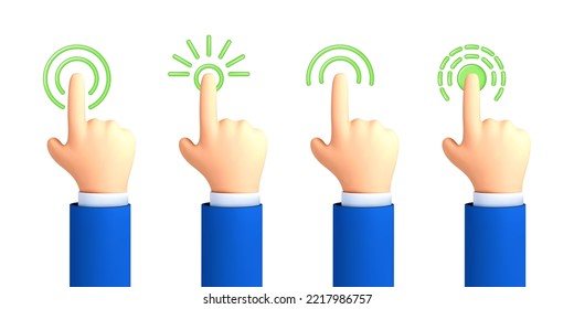 Touch or click icon design. 3D hand pointing icon design. Pointing gesture, tap screen, choose button. Vector 3d illustration.