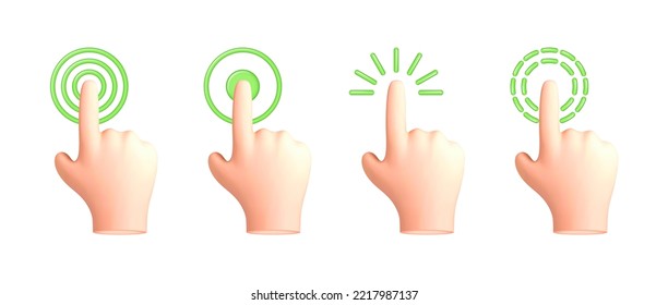 Touch or click icon design. 3D hand pointing icon design. Pointing gesture, tap screen, choose button. Vector 3d illustration.