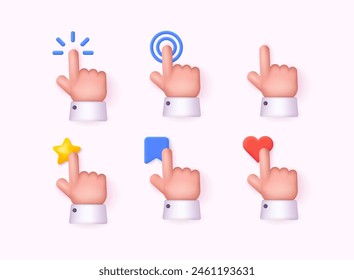 Touch or click icon set. Hand pointing icon design. App icon. 3D Web Vector Illustrations.