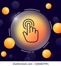 Touch control line icon. Hand, press, button, tap, swipe, push, screen, finger, gesture. Technology concept. Glassmorphism style. Vector line icon for Business and Advertising.