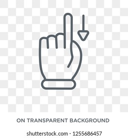 Touch and downward sliding gesture icon. Trendy flat vector Touch and downward sliding gesture icon on transparent background from Hands and guestures collection. High quality filled Touch and