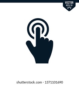 Touch finger or screen touch gesture icon collection in glyph style, solid color vector