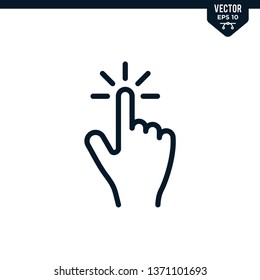 Touch finger or screen touch gesture icon collection in outlined or line art style, editable stroke vector