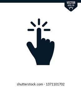 Touch finger or screen touch gesture icon collection in glyph style, solid color vector