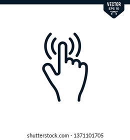 Touch finger or screen touch gesture icon collection in outlined or line art style, editable stroke vector