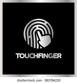 Touch Fingerprint App Logo. Luxury, royal metal silver