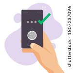 Touch fingerprint id secure identification check on mobile phone in person hand vector, thumbprint authorization password access, digital biometric sensor on smartphone, finger print authentication