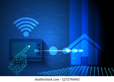 Touch fingers to the screen Smart home controlled Public utility network concept use for  background. Futuristic Design