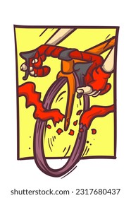 toque la línea de acabado. cierre la bicicleta de carretera para romper la cinta de acabado. afiche del evento ciclista. ilustración vectorial de estilo abstracto