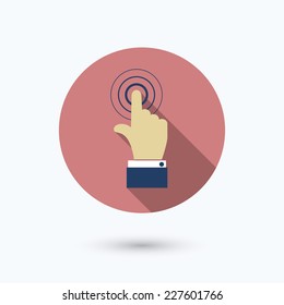 Touch flat hand icon pointer with long shadow. Isolated on white background. Vector illustration, eps10.