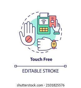 Touch Free Concept Icon. Contactless Payment. Touchless System Abstract Idea Thin Line Illustration. Isolated Outline Drawing. Editable Stroke. Roboto-Medium, Myriad Pro-Bold Fonts Used