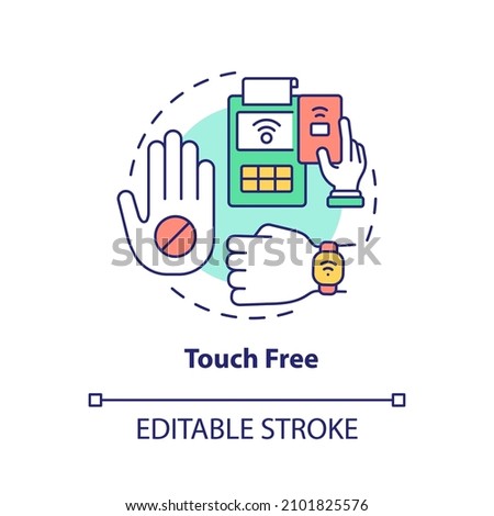 Touch free concept icon. Contactless payment. Touchless system abstract idea thin line illustration. Isolated outline drawing. Editable stroke. Roboto-Medium, Myriad Pro-Bold fonts used