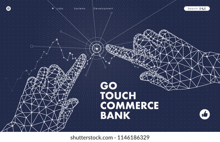 Touch the future analytics. Innovations systems commerce thinking and development technologies in automatics business systems. computers construction of analytical graphics. Future style.