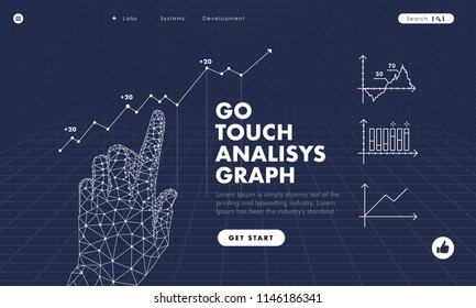 Touch the future analytics. Innovations systems commerce thinking and development technologies in automatics business systems. computers construction of analytical graphics. Future style.