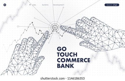 Touch the future analytics. Innovations systems commerce thinking and development technologies in automatics business systems. computers construction of analytical graphics. Future style.