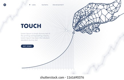 Touch the future analytics. Innovations systems commerce thinking and development technologies in automatics business systems. computers construction of analytical graphics. Future style.