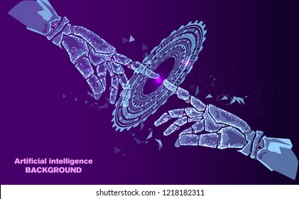 Touch the future of Artificial intelligence.Low Poly wire frame technology.Abstract Technology.Futuristic concept.Cyber technology wire network futuristic wire frame.space .Vector illustration.