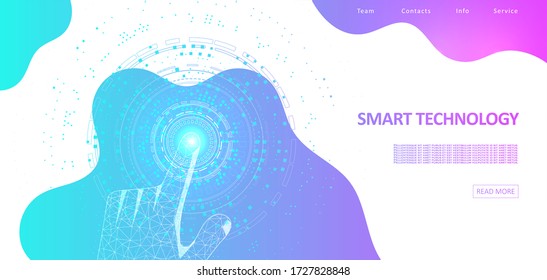 Toca el futuro con tu mano. La realidad virtual está llegando a la pantalla electrónica. Tecnologías futuristas del futuro. Concepto gráfico para su diseño
