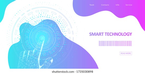 Touch the future by your hand. Virtual reality is touching to electronic display. Futuristic technologies of the future. Graphic concept for your design