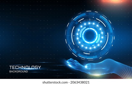 Touch the future. Digital Eye Vectors and Blue Future Background with wire-frame hand. Technology background Hi-tech communication concept futuristic digital innovation background. Vector illustration