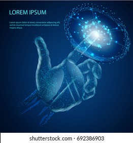 Touch the future,Interface technology, the future of user experience, web banner with copy space. Starry sky or space, consisting of stars and the universe. Vector business illustration.