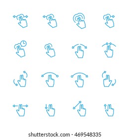 Touch Gesture Blue Line Icon and Sensory Blue Line Icons Set