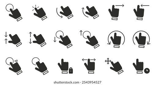Touch gesture click hand icons collection. Set of swipe hands